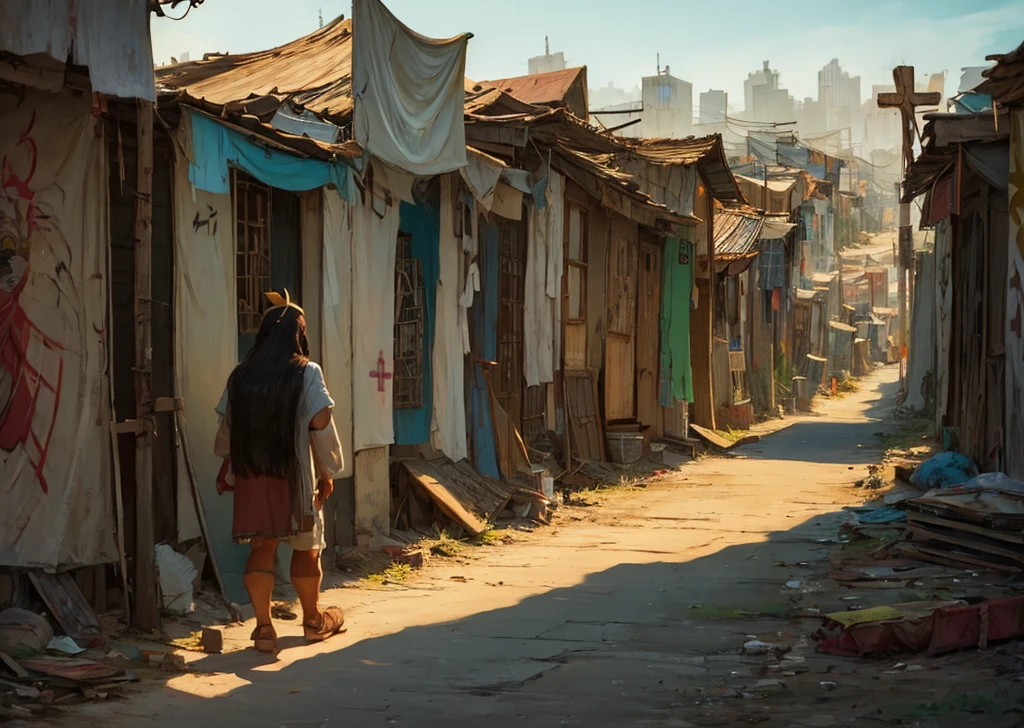 pintura de Jesus caminhando pela rua com uma cruz na cabeça, grafite, arte de rua, Localização ( favela ), arte de tirar o fôlego, ( ( ( ( ( E Mumford ) ) ) ) ), pintura de E Mumford, favelas, obra de arte sobre um caminho para , Cyberpunk Jesus Cristo, El Bosco e E Mumford