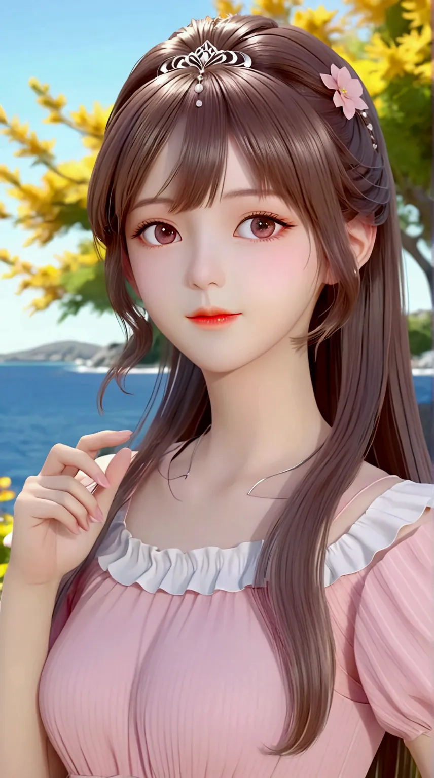 a close up of a woman in a pink dress posing for a picture, realistic anime 3 d style, photorealistic anime, kawaii realistic po...