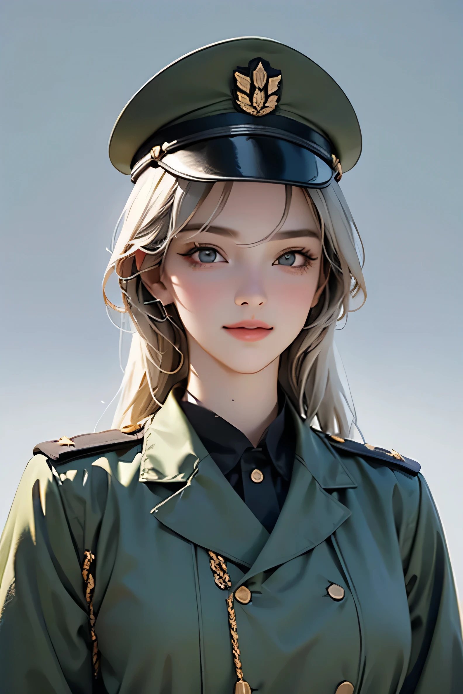 light smile, glowing skin, better quality, illustration, (realistic:1.4) 러시아 여성 soldier, Russian female officer, soldier, military uniform