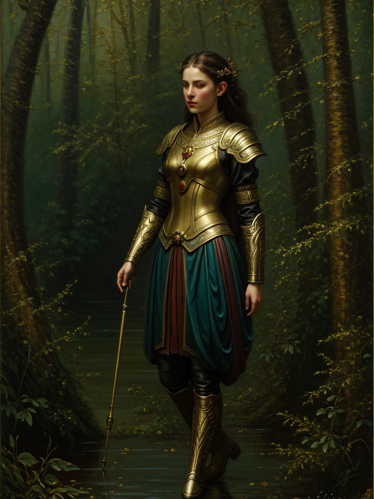 (masterpiece, best quality:1.2), (((oil painting:1.4))), 1 girl, alone,  (masterpiece, super quality, High resolution, 8k, Wheels within wheels: 1.2). Female elves, looking at the audience, Flowing cloth and silver armor, silent forest, mystery, fantasy art, Donated by Giancola, Craig Mullins, field, Legendary exquisite brushstrokes, high detail, masterpiece, Detailed face, Super detailed, high details, high quality, Winning, best quality