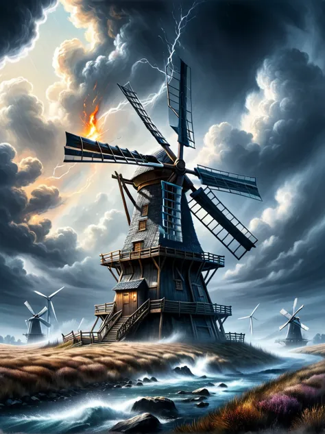 Daily Theme: Wild Windmills, windmills in vibrant and fantastical settings, harnessing the power of wind and also the elements o...