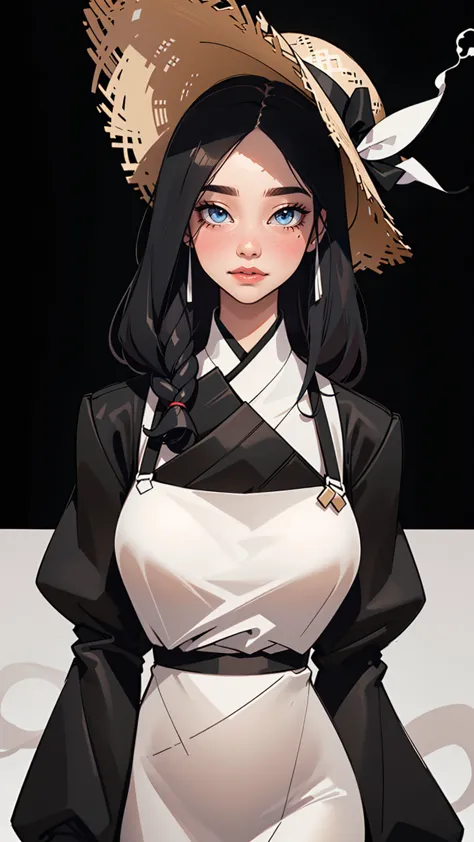 arafed image of woman wearing black and white dress and hat, grace的数字艺术, wear black clothes and hats, beautiful digital illustra...