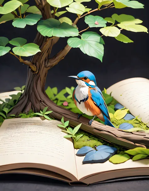 (masterpiece:1.2, Highest quality,Highest quality,Super detailed),(Very detailed),8k(A pop-up book with a kingfisher perched on a tree branch:1.5),(Cinema Lighting),(Written boundary depth),(Sophisticated lighting:1.2),(Chiaroscuro),(Origami art)
