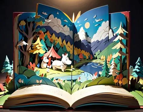 (masterpiece:1.2, Highest quality,Highest quality,Super detailed),(Very detailed),8k(Moomin Valley Pop-up Book:1.5),(Cinema Lighting),(Written boundary depth),(Sophisticated lighting:1.2),(Chiaroscuro),(Origami art)
