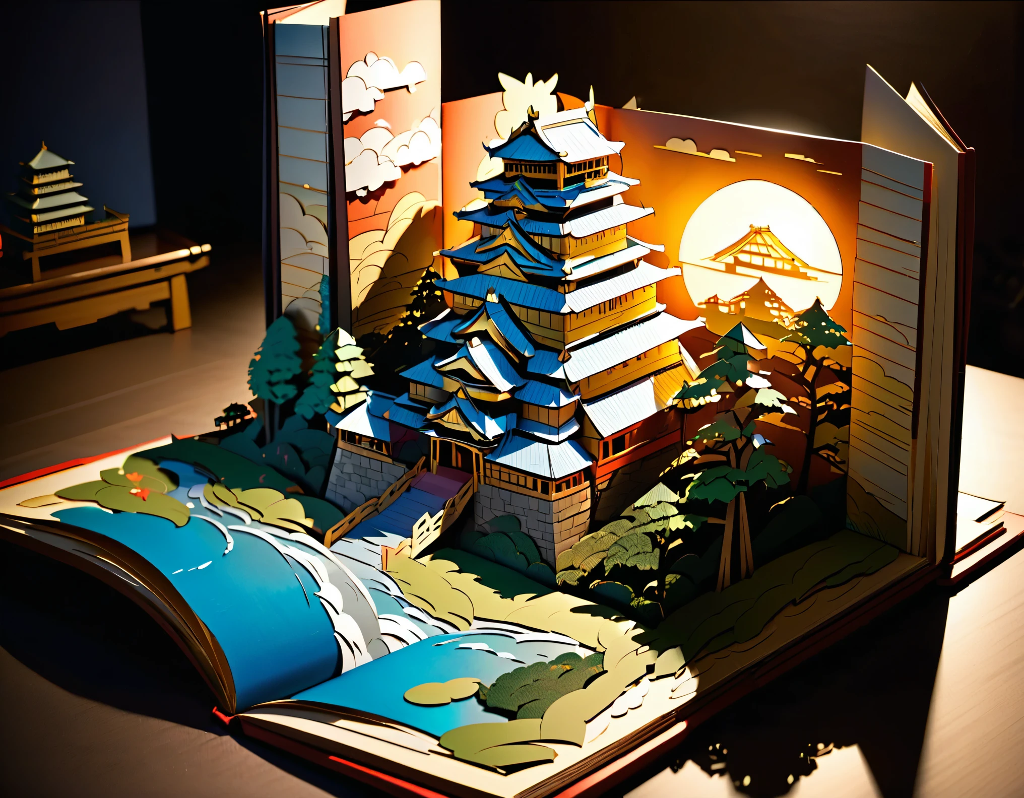 (masterpiece:1.2, Highest quality,Highest quality,Super detailed),(Very detailed),8k(Osaka Castle Pop-up Book:1.5),(Cinema Lighting),(Written boundary depth),(Sophisticated lighting:1.2),(Chiaroscuro),(Origami art)
