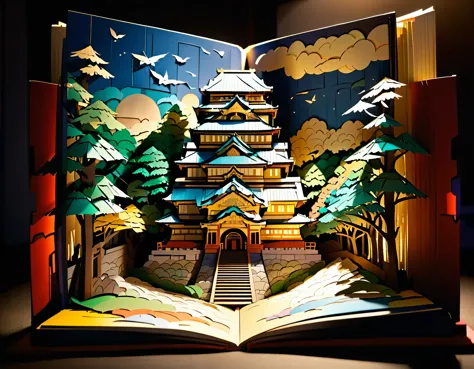 (masterpiece:1.2, Highest quality,Highest quality,Super detailed),(Very detailed),8k(Osaka Castle Pop-up Book:1.5),(Cinema Lighting),(Written boundary depth),(Sophisticated lighting:1.2),(Chiaroscuro),(Origami art)
