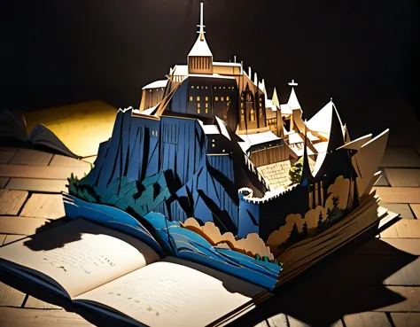 (masterpiece:1.2, Highest quality,Highest quality,Super detailed),(Very detailed),8k(Mont Saint-Michel Pop-Up Book:1.5),(Cinema Lighting),(Written boundary depth),(Sophisticated lighting:1.2),(Chiaroscuro),(Origami art)
