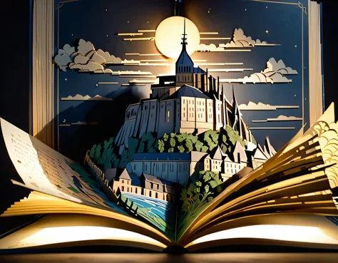 (masterpiece:1.2, Highest quality,Highest quality,Super detailed),(Very detailed),8k(Mont Saint-Michel Pop-Up Book:1.5),(Cinema Lighting),(Written boundary depth),(Sophisticated lighting:1.2),(Chiaroscuro),(Origami art)
