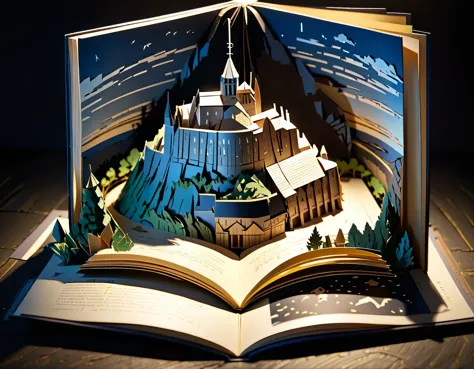 (masterpiece:1.2, Highest quality,Highest quality,Super detailed),(Very detailed),8k(Mont Saint-Michel Pop-Up Book:1.5),(Cinema Lighting),(Written boundary depth),(Sophisticated lighting:1.2),(Chiaroscuro),(Origami art)
