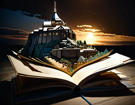 (masterpiece:1.2, Highest quality,Highest quality,Super detailed),(Very detailed),8k(Mont Saint-Michel Pop-Up Book:1.5),(Cinema Lighting),(Written boundary depth),(Sophisticated lighting:1.2),(Chiaroscuro),(Origami art)
