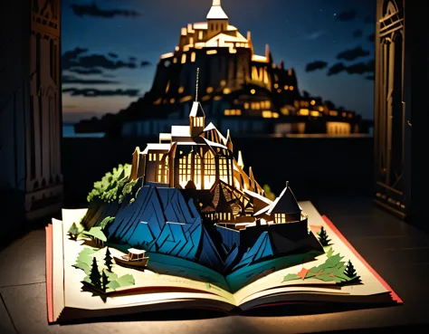 (masterpiece:1.2, Highest quality,Highest quality,Super detailed),(Very detailed),8k(Mont Saint-Michel Pop-Up Book:1.5),(Cinema Lighting),(Written boundary depth),(Sophisticated lighting:1.2),(Chiaroscuro),(Origami art)
