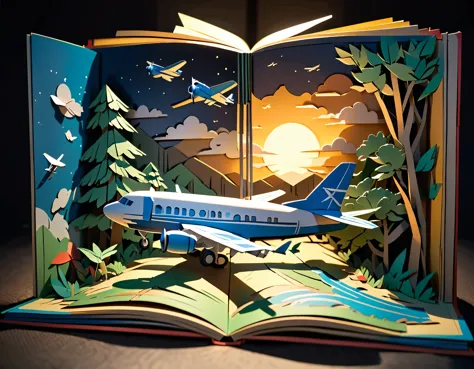 (masterpiece:1.2, Highest quality,Highest quality,Super detailed),(Very detailed),8k,(Airplane pop-up book:1.5),(Cinema Lighting),(Written boundary depth),(Sophisticated lighting:1.2),(Chiaroscuro),(Origami art)
