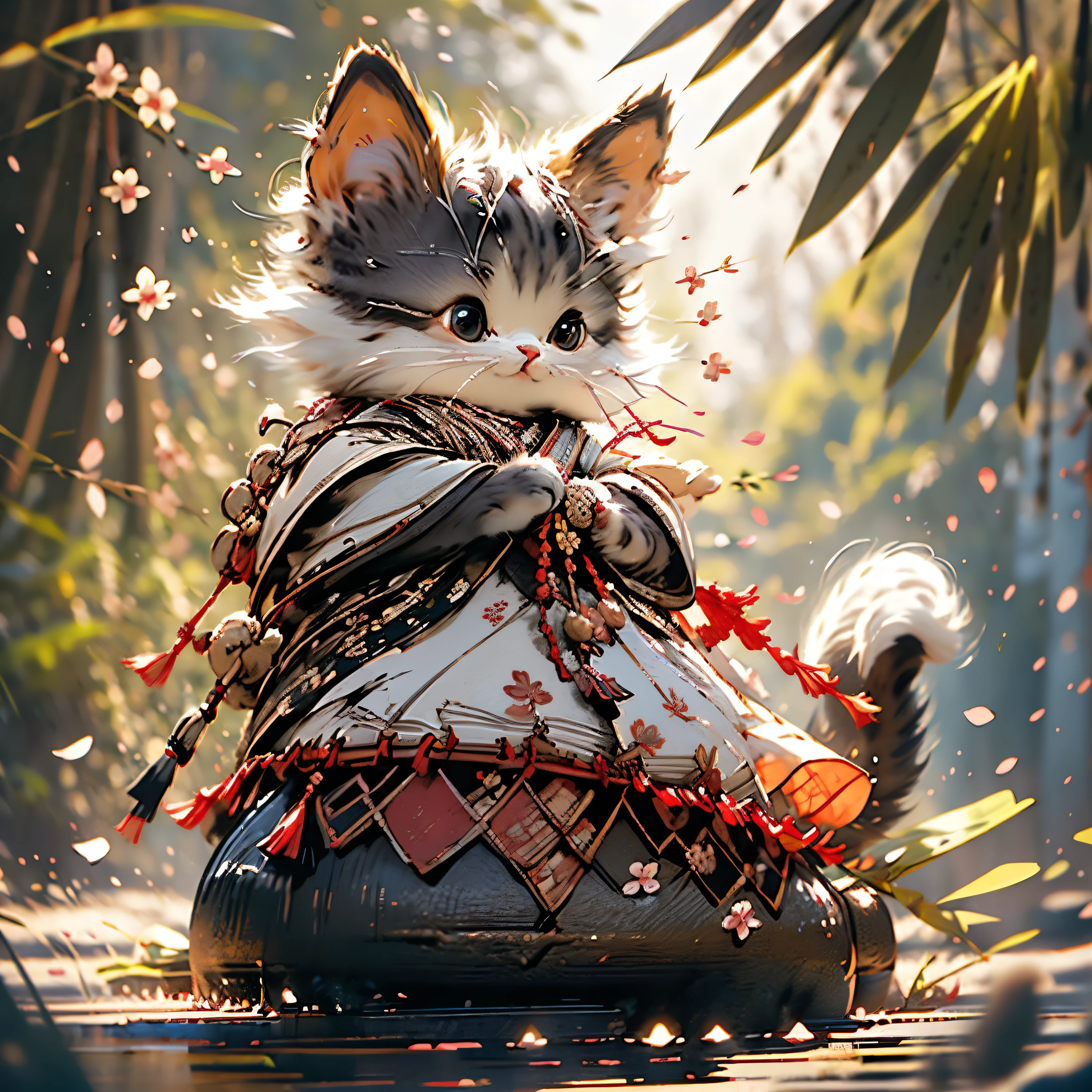 Cute little surreal snow white cat, Look forward,a bit, Very fluffy and cute, Cute Smile,Logo Design, comics, Cinematic Lighting Effects, Attractive 3D vector art, Cute and quirky Fantasy art, Bokeh, Written by hand, Digital Painting, Soft lighting, Isometric style, 4K, Photorealistic Rendering, highly detailed cleaning, Vector Image, A photorealistic masterpiece, Professional photos, cherry blossom petal background,Fantasy, Light background,Flat white gradient background, Isoscale, 鮮やかなVector Image, Cherry blossom background