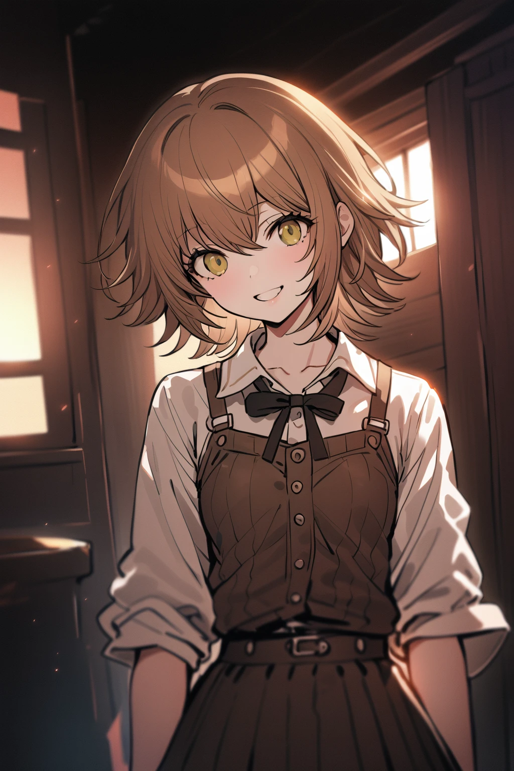 ((masterpiece,High resolution,Highest quality,8k))
(17-year-old girl,Danganronpa,chihiro fujisaki)smile