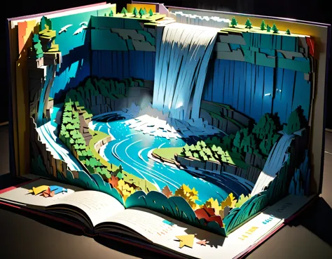 (masterpiece:1.2, Highest quality,Highest quality,Super detailed),(Very detailed),8k,(Niagara Falls Pop-Up Book:1.5),(Cinema Lighting),(Written boundary depth),(Sophisticated lighting:1.2),(Chiaroscuro),(Origami art)