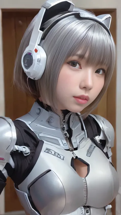 ((((alone:1.6))))、Girl in futuristic white shiny heavy armored robot suit takes photo、perfect android girl, Female cyborg body, ...