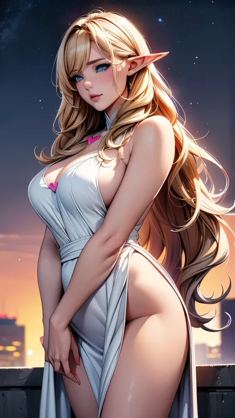 1 Elf Girl, one person, (Beautiful elf lady in love), (Honey Blonde), (Extra long wavy hair), Hair, Long bangs, Shiny hair, (Sym...