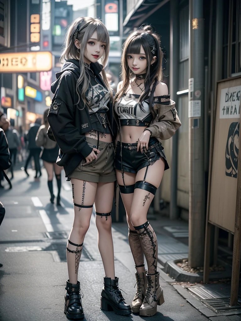 (Full Body View:1.2)、(Smiling with teeth showing:1.3),(Shibuya Gal:1.5)、(Beautiful gravure model:1.5)、(Neo-goth fashion:1.5)、(Punk RockVisual Kei:1.5)、(An off-the-shoulder hoodie in khaki and brown with delicate silver accessories.:1.5)、(A corset with a delicate beige and brown design:1.4)、(Khaki and brown snakeskin bodysuit:1.5)、(head band:1.3)、(Beige and charcoal knee socks:1.4)、Embellished collar and long boots、(I&#39;m selling snake print underwear.:1.4)、(Long eyelashes:1.3)、(30 years old)、((Highest quality、8k、masterpiece:1.3))、1 Female、Slim and beautiful abs:1.3、(hairstyle casual、Beautiful boobs:1.1)、(Doing an aerobics pose:1.3)、dress:1.1、Super small face、Narrow eyes、double eyelid、A sloppy smile、Esbian all over body、Dynamic Angle、Close-up、CPL Filter、Blurred Background、Bokeh、Blue Hour、Detailed face and skin texture、Detailed eyes、,(Twin tails:1.3)、(Black brown hair:1.3)、Gravure idol、(The background is a glamorous dance hall:1.3)、(Make your legs thinner:1.4)、(Slim Body:1.3)、(clavicle:1.1)
