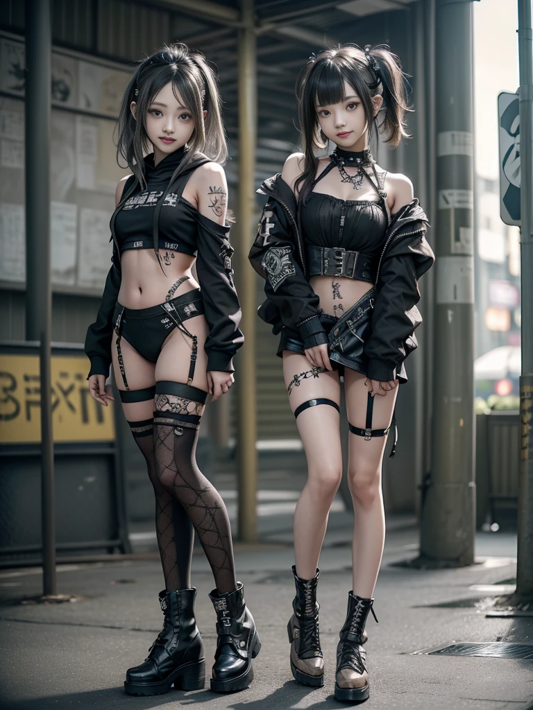 (Full Body View:1.2)、(Smiling with teeth showing:1.3),(Shibuya Gal:1.5)、(Beautiful gravure model:1.5)、(Neo-goth fashion:1.5)、(Punk RockVisual Kei:1.5)、(An off-the-shoulder hoodie in khaki and charcoal with delicate silver accessories.:1.5)、(A corset with a delicate beige and brown design:1.4)、(Olive and brown snakeskin bodysuit:1.5)、(head band:1.3)、(Beige and charcoal knee socks:1.4)、Embellished collar and long boots、(I&#39;m selling snake print underwear.:1.4)、(Long eyelashes:1.3)、(20-year-old)、((Highest quality、8k、masterpiece:1.3))、1 Female、Slim and beautiful abs:1.3、(hairstyle casual、Beautiful boobs:1.1)、(Doing an aerobics pose:1.3)、dress:1.1、Super small face、Narrow eyes、double eyelid、A sloppy smile、Esbian all over body、Dynamic Angle、Close-up、CPL Filter、Blurred Background、Bokeh、Blue Hour、Detailed face and skin texture、Detailed eyes、,(Twin tails:1.3)、(Black brown hair:1.3)、Gravure idol、(The background is a glamorous dance hall:1.3)、(Make your legs thinner:1.4)、(Slim Body:1.3)、(clavicle:1.1)
