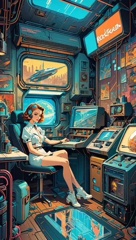 (masterpiece:1.2,Highest quality,Highest quality,High resolution,Super detailed),8k,wallpaper,A cyberpunk worldview depicted in the style of Norman Rockwell,neon,Retro-future,Vintage,Graphic Illustration,Detailed 2D illustrations,Flat Illustration, Digital Illustration,Digital Art