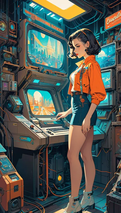 (masterpiece:1.2,Highest quality,Highest quality,High resolution,Super detailed),8k,wallpaper,A cyberpunk worldview depicted in the style of Norman Rockwell,neon,Retro-future,Vintage,Graphic Illustration,Detailed 2D illustrations,Flat Illustration, Digital Illustration,Digital Art