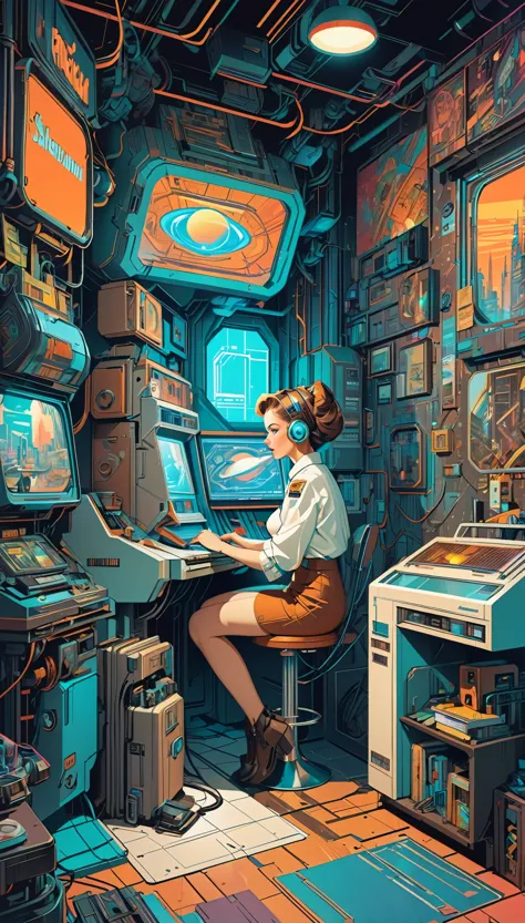 (masterpiece:1.2,Highest quality,Highest quality,High resolution,Super detailed),8k,wallpaper,A cyberpunk worldview depicted in the style of Norman Rockwell,neon,Retro-future,Vintage,Graphic Illustration,Detailed 2D illustrations,Flat Illustration, Digital Illustration,Digital Art