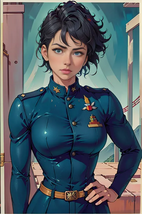 여성 soldier, glowing skin, better quality, illustration, (realistic:1.4) 여성 soldier, female officer, soldier, military uniform, p...