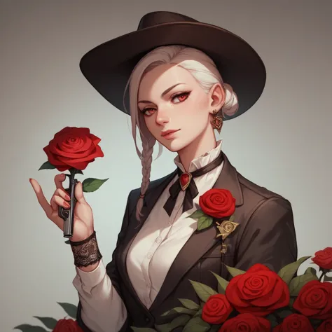 a revolver with red roses