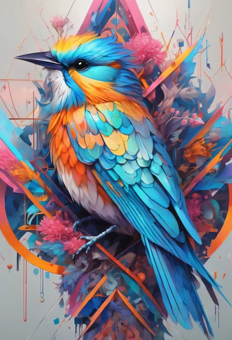 a bird in perfect geometrical harmony, intricate and hyperdetailed by Android Jones, Emily Kell, Rossdraws, Andree Wallin, Sung Choi, fluid ink and oil splash painting artistic fantasy art, album cover art, amazing depth, perfect ratio, hdr, 8k resolution, perfect balanced styles, intense light, muted colors,hyperdetailed masterwork by head of prompt engineering