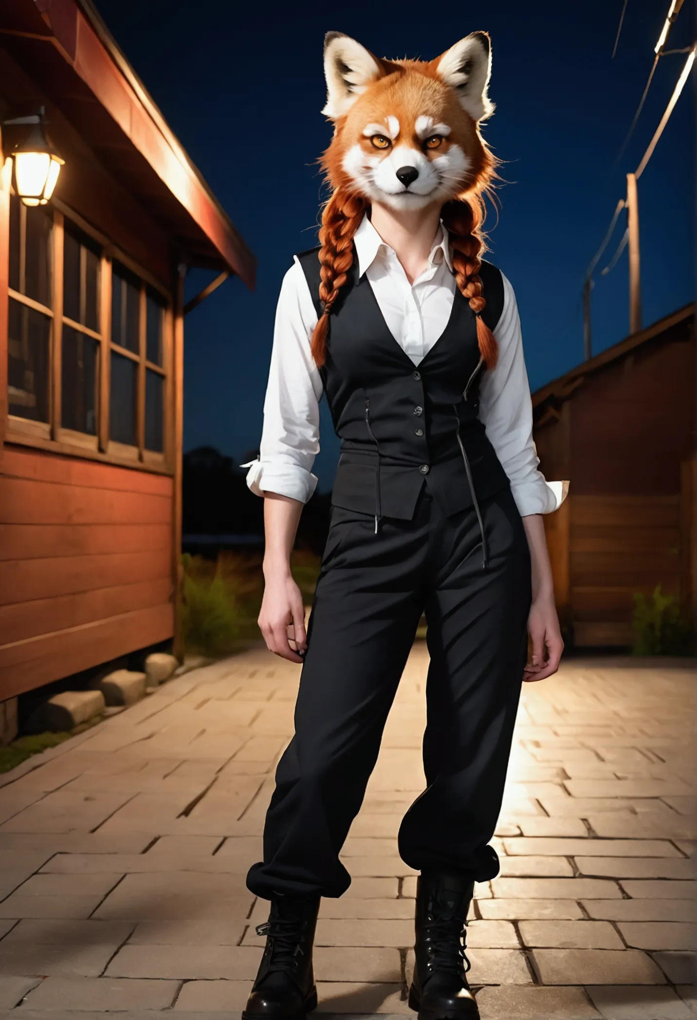 solo, score_9, score_8_up, score_7_up, kemono style, kimiko, an anthro furry red panda girl, red furry body, red panda tail, , b...