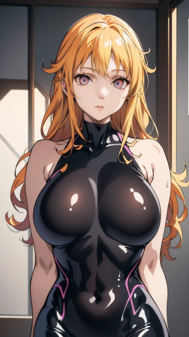  1 female,Browsing Caution, ((Attack, ダイNamiックポーズ)), Nami(ONEPIECE),Orange Hair,  (((Black latex tight bodysuit))),  clavicle, Hollow Eyes, ((big breasts 1.8)),((hypnotism,Mind control, Sharp eyes)),((With eyes wide open)),(The pupils constrict,Glowing purple eyes,Hollow Eyes), brainwashing,Hollow Eyes,(Expressionless, Emotional Removal), (Highest quality、4K、8k、High resolution、Must have:1.2)、Very detailed、(reality、reality、reality:1.37)、Ticker、Hyper HD、Studio Lighting、Ultra-precise Paint、Sharp focus、Physically Based Rendering、Very detailed、Professional specifications、Vibrancy and color、Blurred、Sports portrait、landscape、Horror Style、Anime Big Tits 、sf、photograph、Concept Artist、Five Fingers, Perfect body,  {{{masterpiece}}}, {{{Highest quality}}}, {{Very detailed}}, {shape}, {{Very delicate and beautiful}},Improved cost performance、All Roles,  