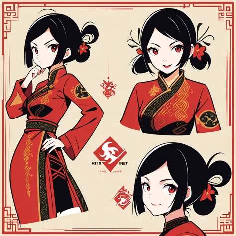 female vampire in vietnamese folk outfit ,vector graphics, strong contours, logo design