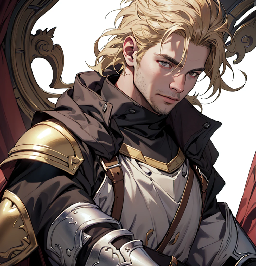 (Highest quality, masterpiece, Very detailedな, Very detailed, Exquisite, 16K,Full HD),No text,Golden Hair,Cullen,male、White background,Black shoulder armor