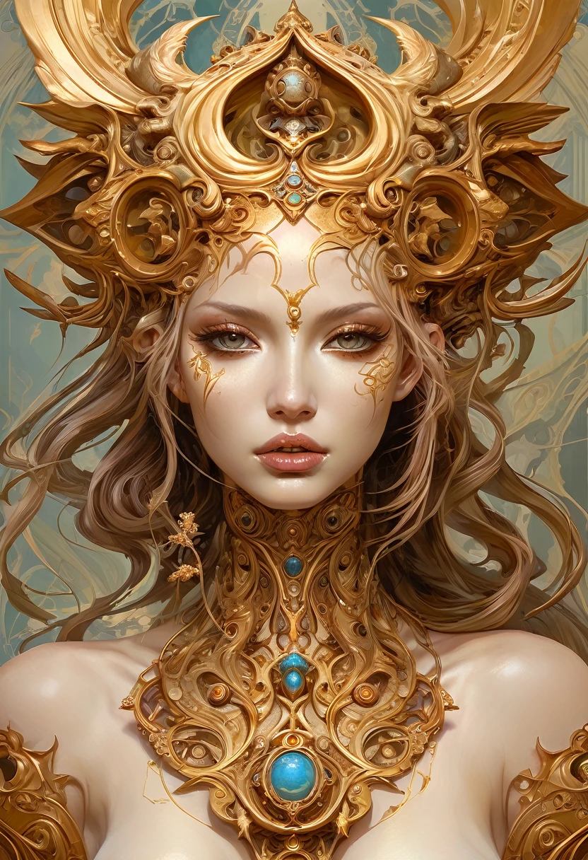 Oracle of the Ochre Oasis, Adoptable, Cannibal, new attitude, beautiful female face, intricate complexity, rule of thirds, stunning ornate details, in the style of Peter Mohrbacher, Miho Hirano, ornate details --ar 9:16