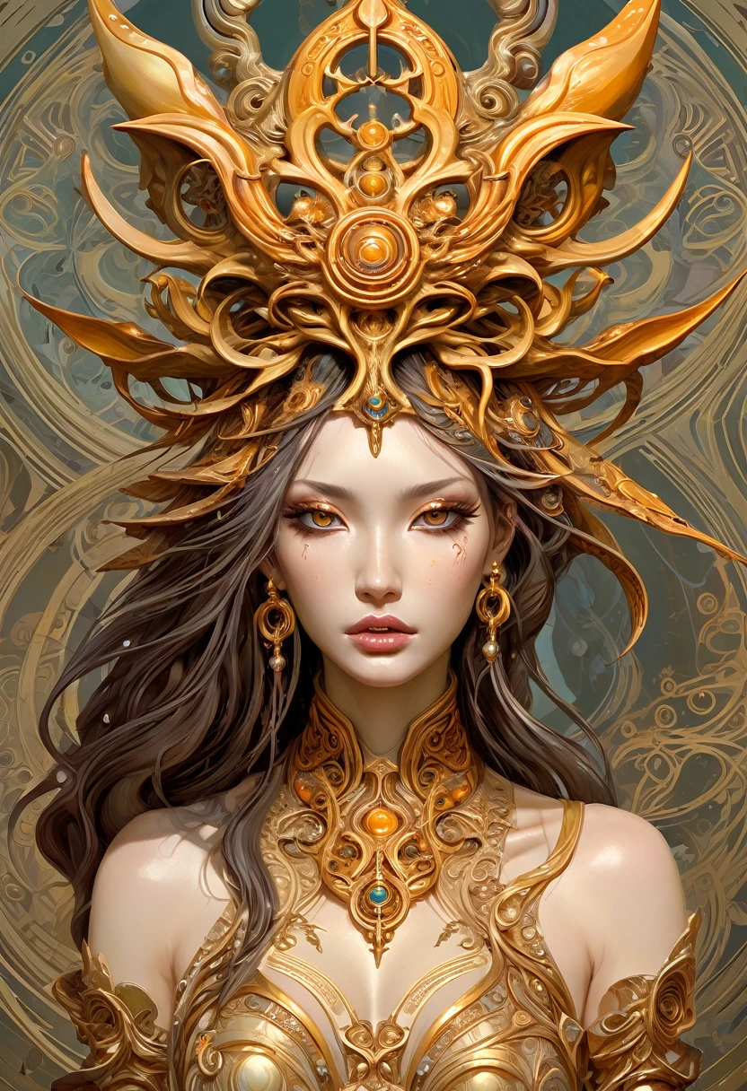 Oracle of the Ochre Oasis, Adoptable, Cannibal, new attitude, beautiful female face, intricate complexity, rule of thirds, stunning ornate details, in the style of Peter Mohrbacher, Miho Hirano, ornate details --ar 9:16