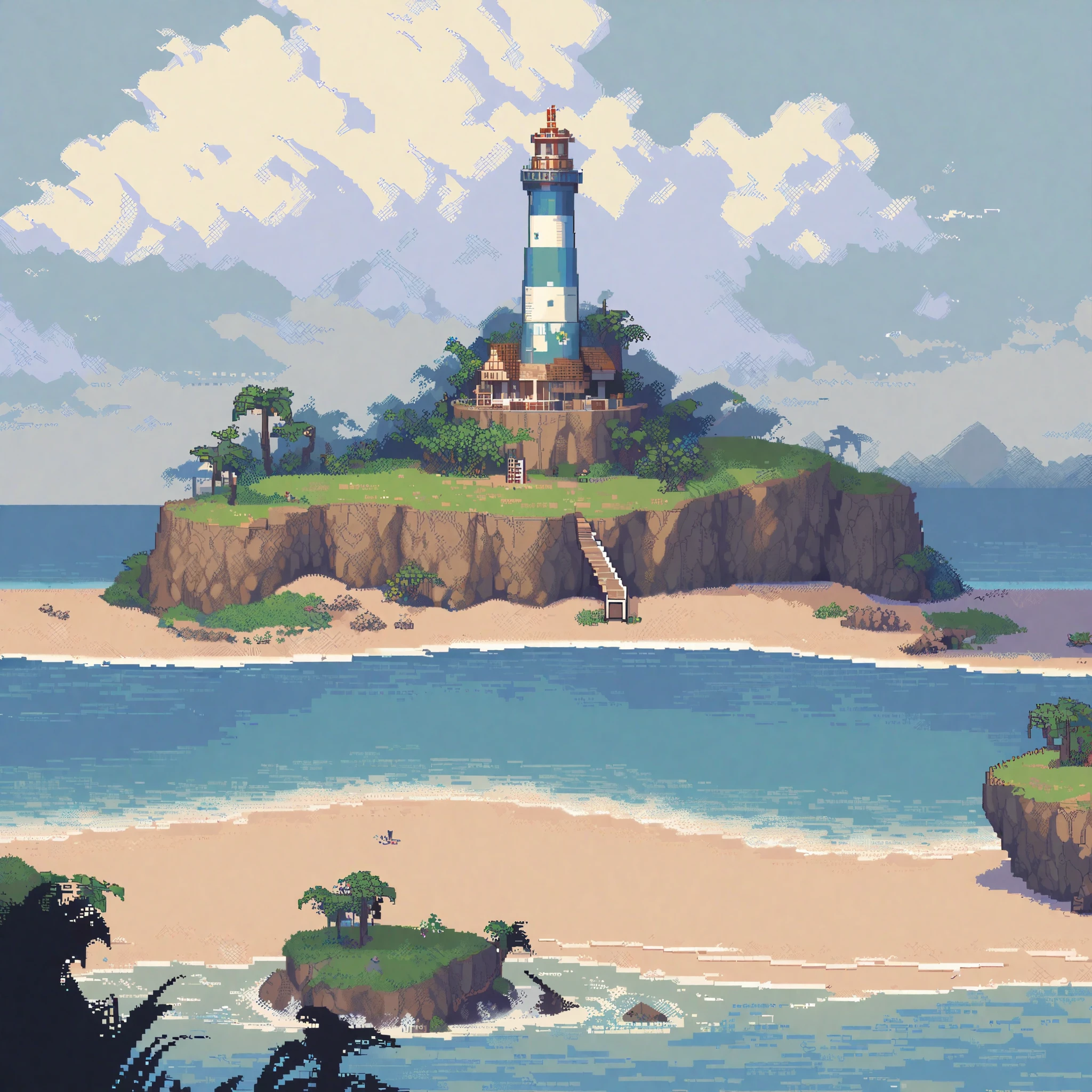 (masterpiece, best quality:1.2), Pixel Art,Land Space，beach