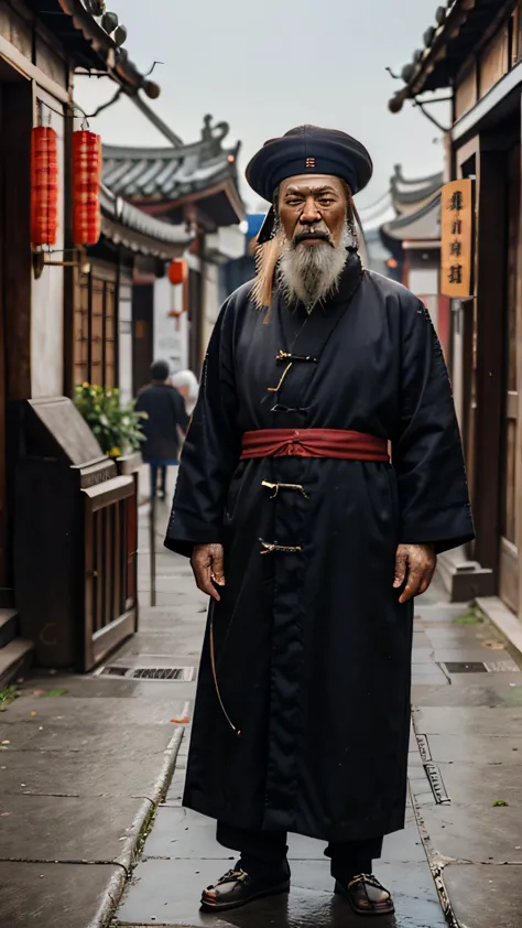 Full body of  a photorealistic of old Chinese Wiseman, facing to the camera, high quality, realistic, motivational, HDR, 8k quality.