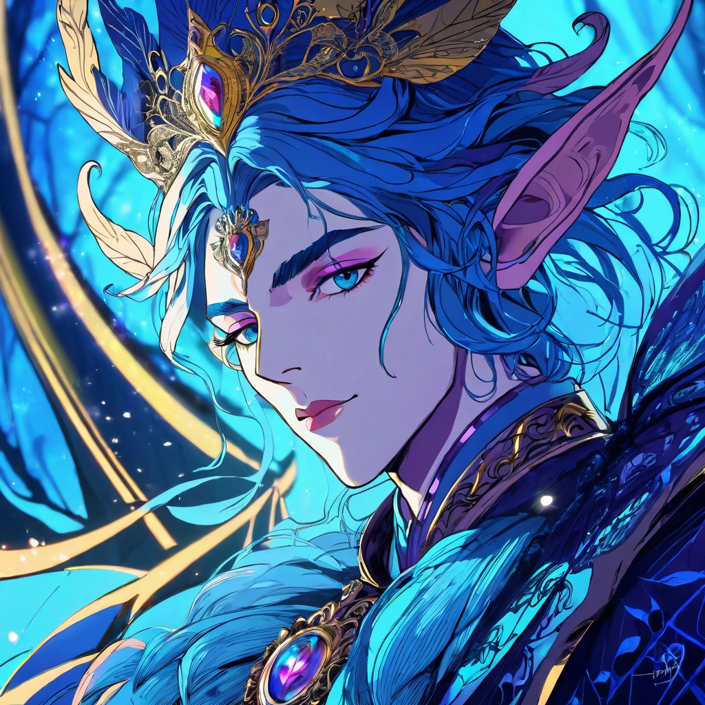 oberon, Detailed Outline Sketch of the King of Faerie、4K、very detailled、details Intricate、striking colors、cinematic lighting、creates a drama構成、fantasy portrait、chic、Eccentric、magie、uncanny、ethereal、creates a drama、atmospheric、Mesmerizing、work of art