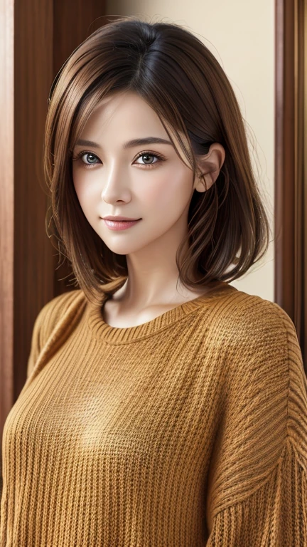 (Representative works:1.3)、(8k、Realistic、RAW Photos、Best image quality:1.4)、(30 year old mature woman)、Small face、Beautiful Face、(Realistic Face)、No makeup、Natural Makeup、light makeup、 (Dark brown hair)、Beautiful hairstyle、Realistic eyes、Beautiful details、 (Realisticな肌)、Beautiful Skin、 (sweater)、 Confused、 charm、超High resolution、Ultra-realistic、 High resolution、Golden Ratio