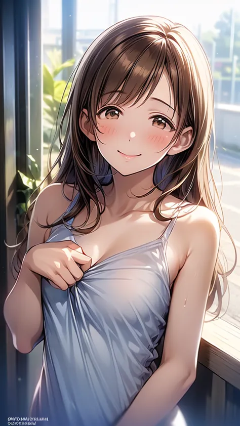 highest quality、high resolution、high definition、hd、(nitta minami、long hair、medium chest、brown hair、brown eyes、glossy lips、glowin...