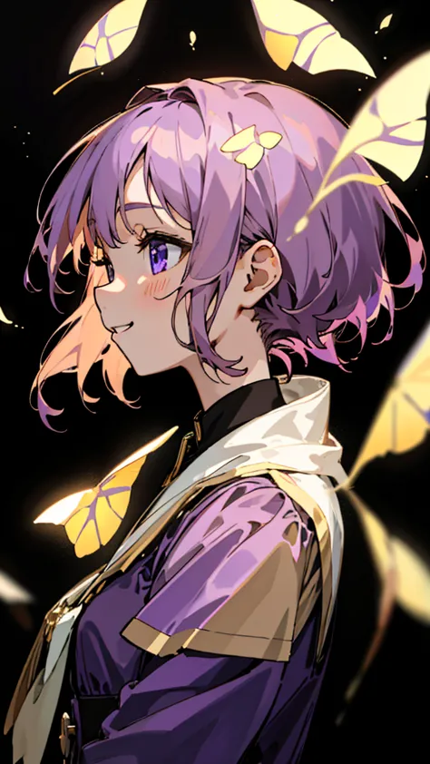 （highest quality，masterpiece，surreal），美しい light brown hair、beautiful purple beautiful eyes、short hair、transparent hair、transluce...