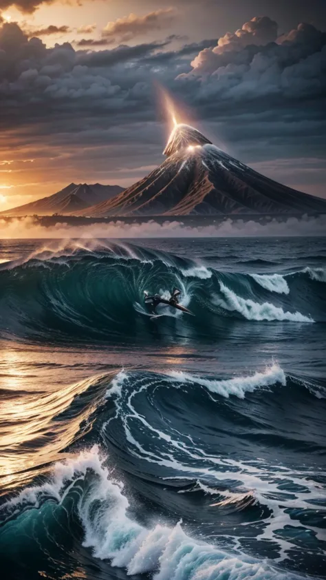 complete and very real image. tsunami. photorealism, full view, very detailed image, very realistic, hyperrealism, cinematograph...