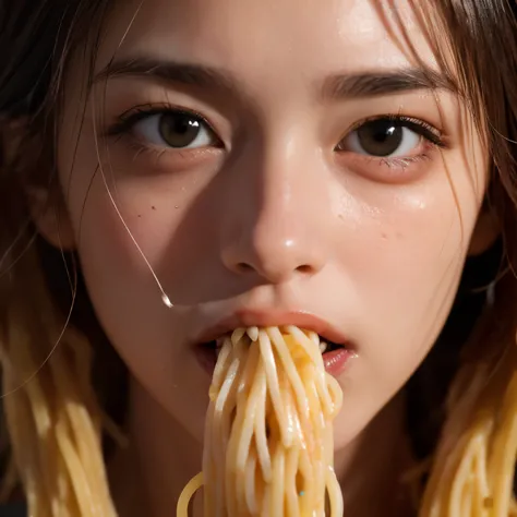 Accurately detailed Supergirl、1/6th scale adult figure、(((A huge amount of spaghetti-like tentacle figures)))、Spaghetti-like tentacles wrap around the entire body、(Close-up of a face spitting out a chunk of spaghetti:1.8)、