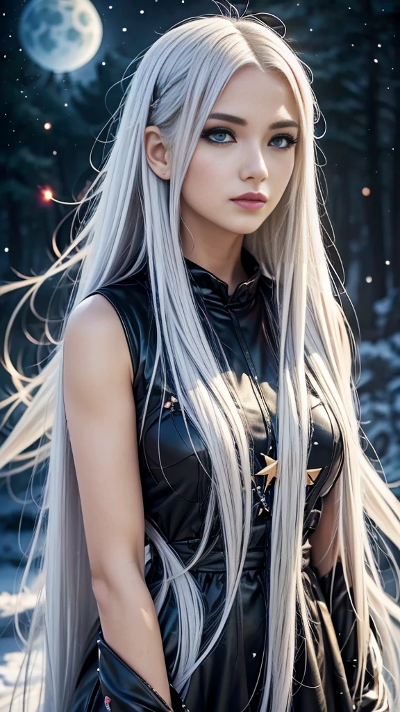 anime girl with long white hair and a ดาว in her hair, เทพผมขาว, อะนิเมะสาวผมคอสมิก, ดาว(ท้องฟ้า) ดาวry_ท้องฟ้า, ภาพอะนิเมะของสาวน่ารัก ๆ, อะนิเมะศิลปะสาด , ออร่าเปล่งประกายสีขาว, หญิงสาวที่มีผมสีขาว, อะนิเมะไม่มีตัวตน, akasuki voidดาว, ออร่าสวรรค์, ไนท์คอร์, อะนิเมะโมเอะอาร์ทสไตล์