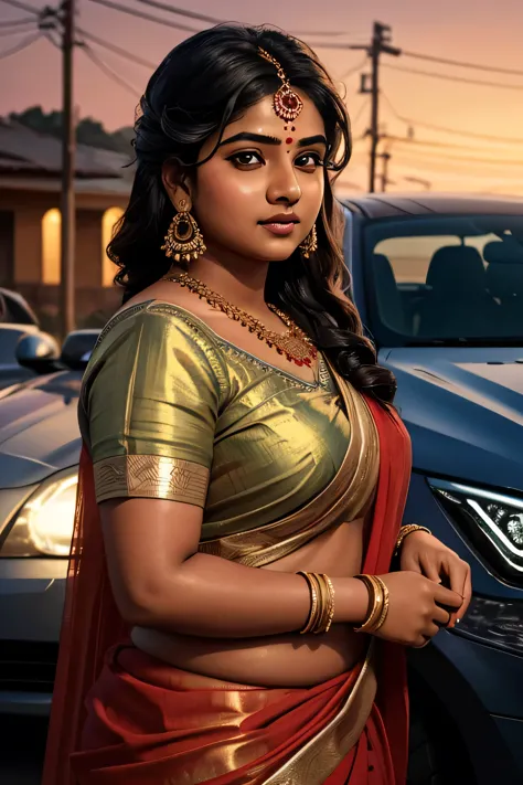 a chubby indian girl in a sari, beautiful detailed eyes,beautiful detailed lips,extremely detailed eyes and face,longeyelashes, ...