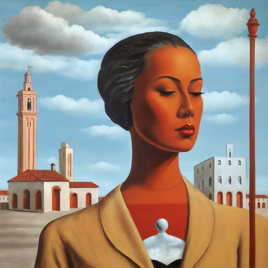 mente sonhadora - uma mulher malaia - sentindo raiva, depressão, ansiedade, sob pressão, pensando demais. fundo de cidade cheia de mentiras e demônios. - estilo surrealista, arte surrealista, sonhe como, Estilo René Magritte, estilo salvador dalí, Estilo René Magritte, Altamente detalhado, obra de arte, semelhante a uma pintura, alta definição