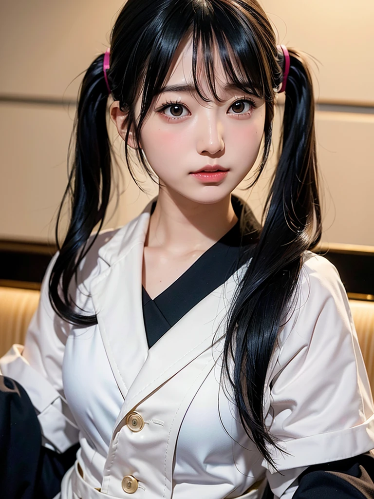 Mulher japonesa de 40 anos、Cabelo preto、O cabelo é muito curto、Caudas duplas、Fato de Hatsune Miku、fones de ouvido、Peito plano、realista photos、realista、Qualidade 8k、caro、sem franja、Alta resolução, mais alta qualidade, Anatomicamente correto, Vencedor de vários prêmios, ultra-alta definição, Locais para apresentações ao vivo、tocando o piano、foto grande angular, 