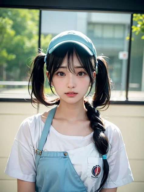 40-year-old Japanese woman、Black Hair、Hair is very short、Twin tails、Hatsune Miku Costume、Headphones、Flat Chest、Realistic photos、...