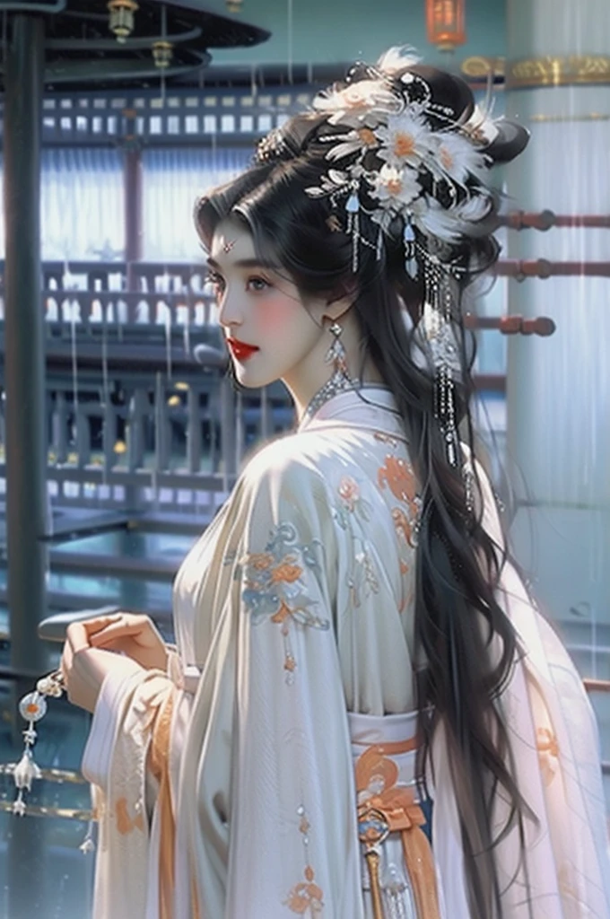 Black Hair, Immortal, Beauty, Royal sister, Stepmother, White Taoist robe, Phoenix Coronet, Hair Bunch