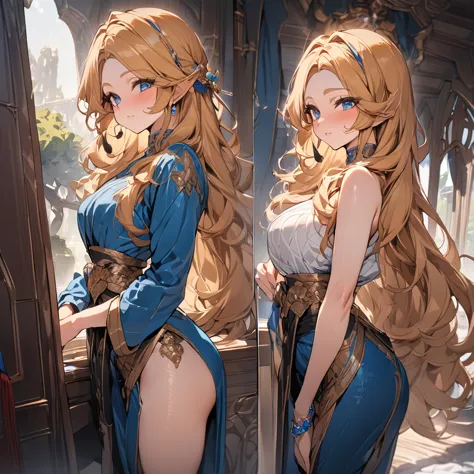 ((Highest quality)), ((masterpiece)), (detailed), （Perfect Face）、The woman is Princess Zelda, with blonde, medium-long hair, blu...